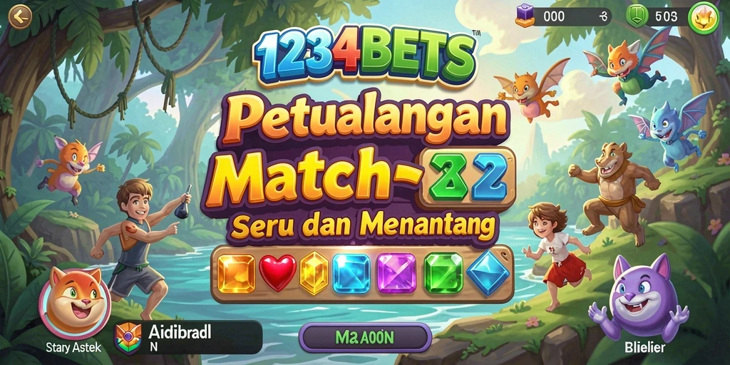 Tampilan gameplay seru dari 1234BETS dengan kombinasi batu permata.
