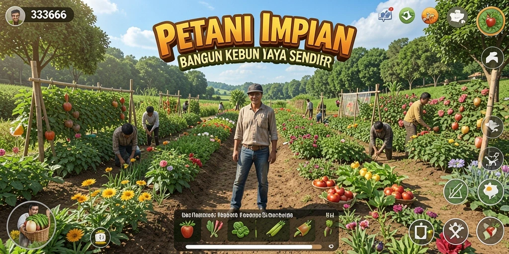 Screenshot menunjukkan gameplay seru di 333666 dengan kebun yang subur.