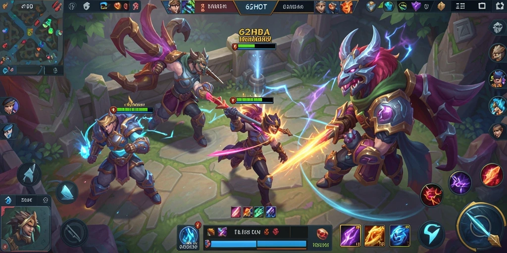 Tangkapan layar gameplay 62HOT dengan aksi seru dalam arena MOBA.