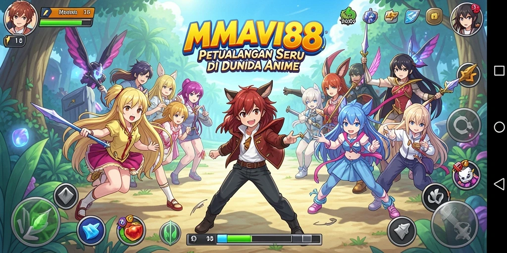 Tampilan gameplay seru di dunia anime yang penuh warna.