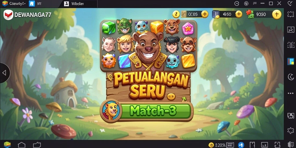 Tampilan gameplay seru dalam DEWANAGA77 dengan tantangan Match-3.