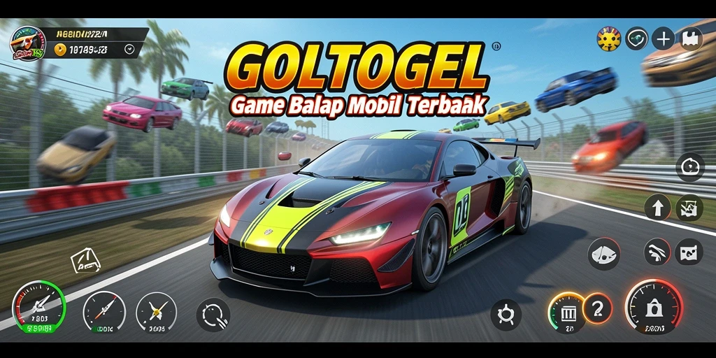 Tampilan gameplay balapan seru di GOLTOGEL dengan mobil yang sedang berpacu.
