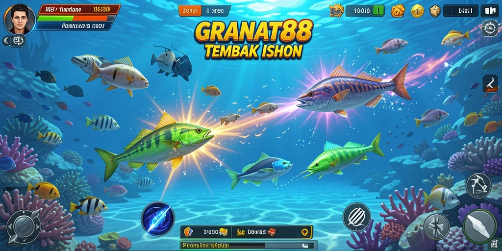 Tampilan gameplay GRANAT88 yang menarik dengan aksi menembak ikan.