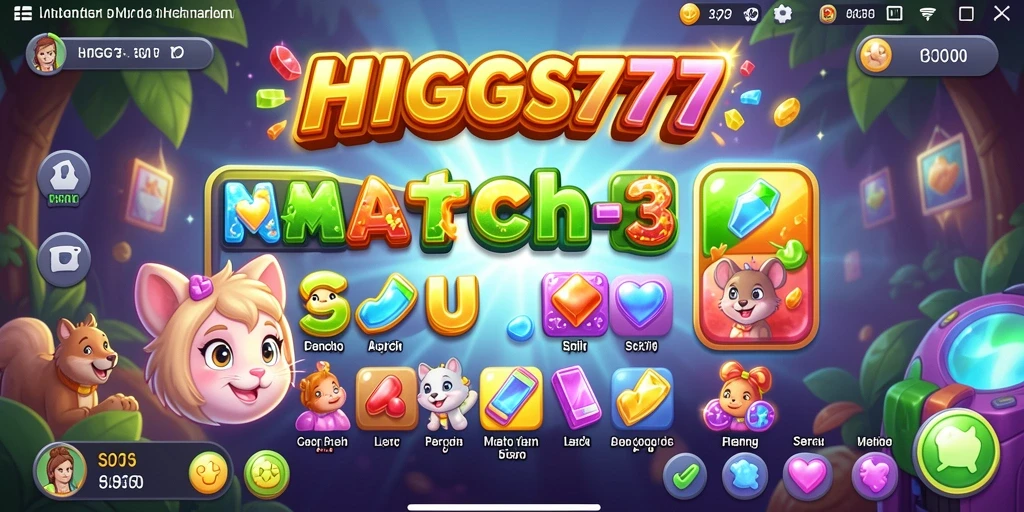 Tampilan gameplay HIGGS777 dengan kombinasi warna-warni dalam Match-3.