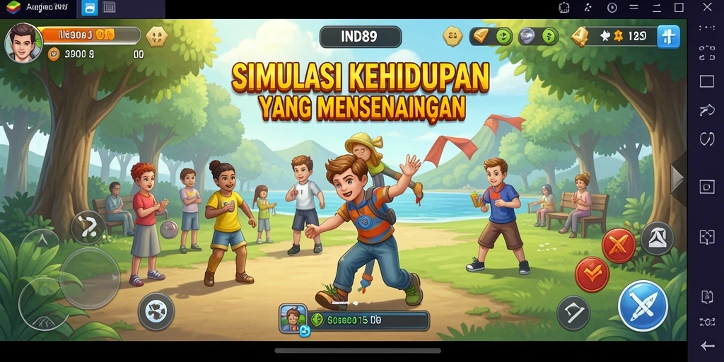 Screenshot gameplay IND89 menampilkan karakter yang sedang beraktivitas di dunia simulasi.