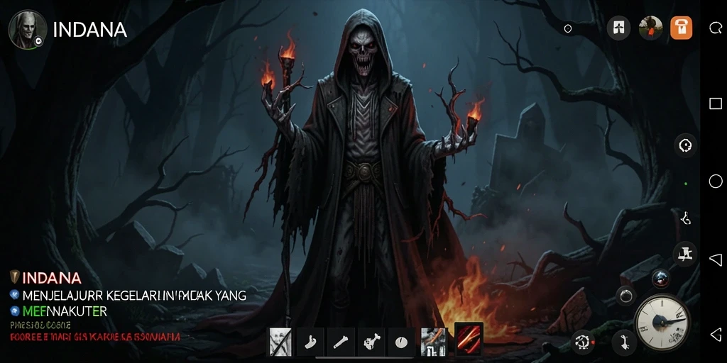 Tampilan gameplay menakutkan di INDAAA dengan efek visual yang mencekam.