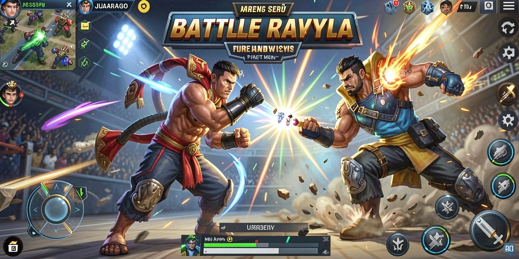 Screenshot gameplay JUARAGO menampilkan aksi seru dalam pertarungan Battle Royale.