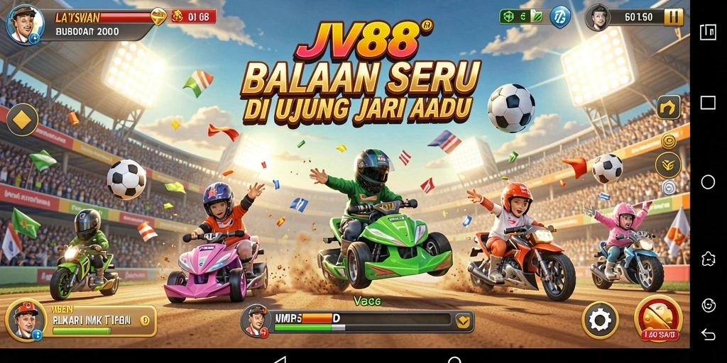 Screenshot gameplay JV88 menunjukkan aksi balap yang mendebarkan.