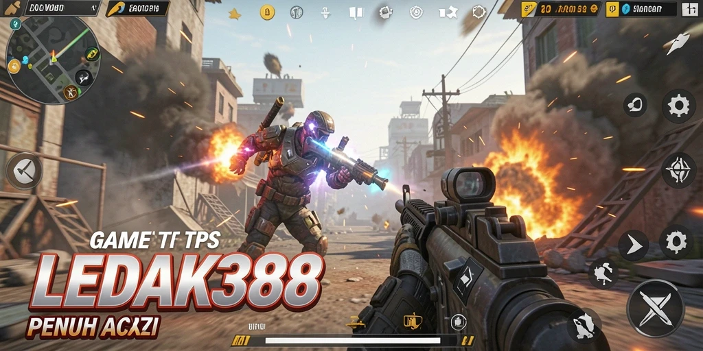Tampilan gameplay seru dari LEDAK388 dengan aksi TPS yang mendebarkan.