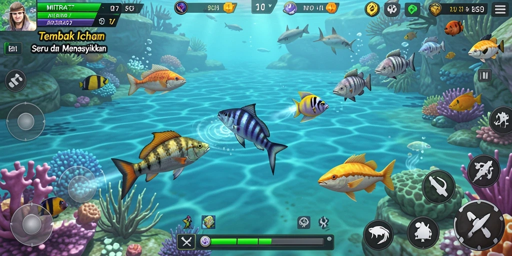 Tampilan gameplay seru dengan aksi tembak ikan yang mendebarkan.