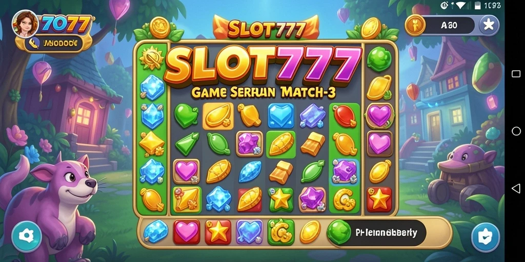 Tampilan gameplay SLOT777 dengan elemen Match-3 yang memikat.