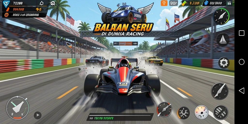 Screenshot Gameplay TO288 yang penuh aksi balapan.