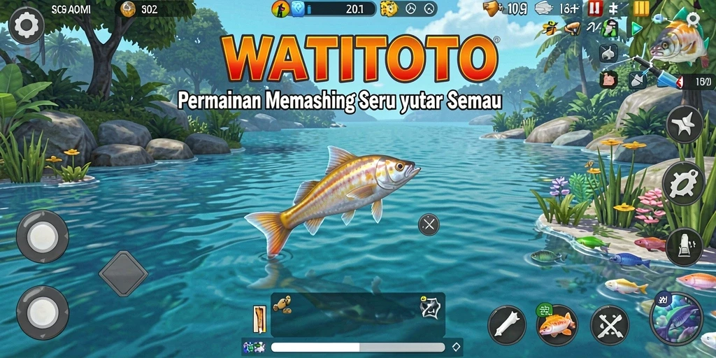 Screenshot gameplay WATITOTO dengan pengalaman memancing yang seru.